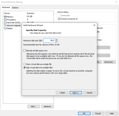 Add harware wizard on the Specify Disk Capacity step where the maximum disk size is edited. 